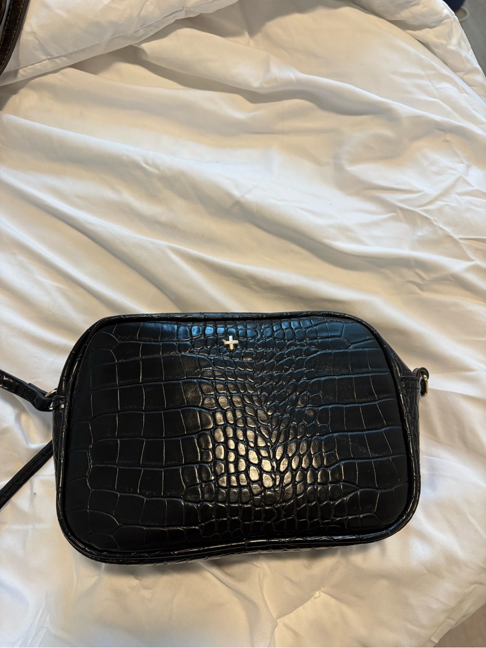 Princess Polly Black Croc-Embossed Crossbody Shoulder Bag